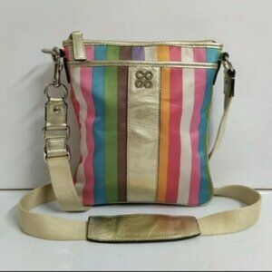 Coach Julia Legacy Striped Signature + Leather Crossbody Swingpack Purse